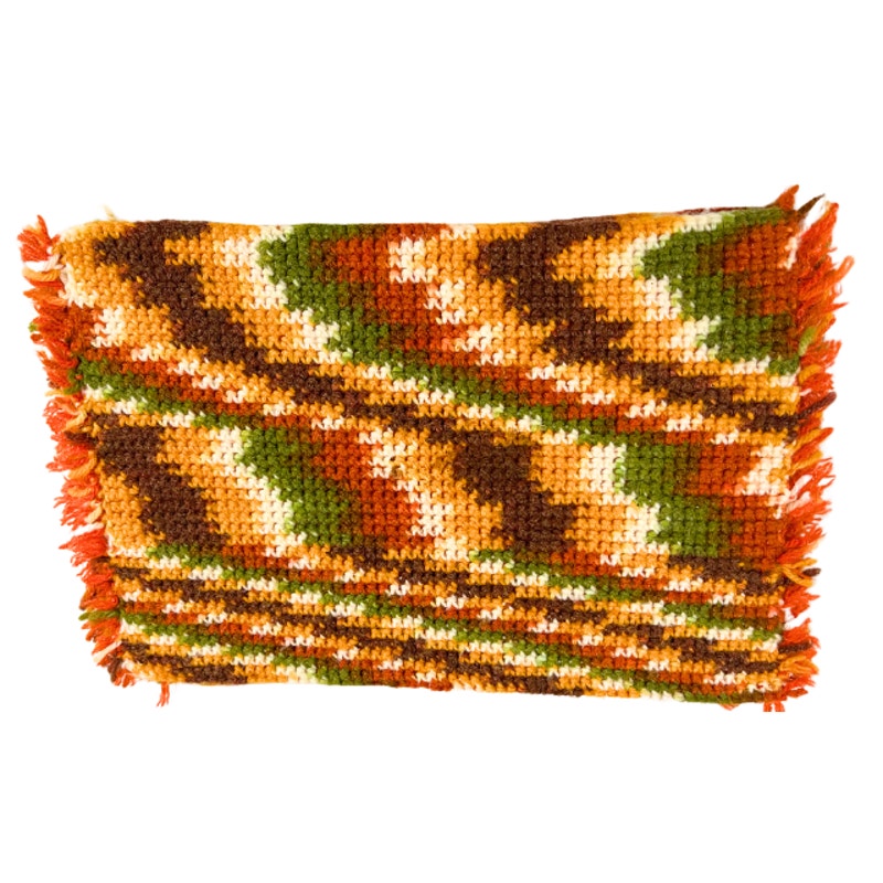 Vintage 1970s Striped Crochet Placemats Set of 4 Handmade Boho Table Linens