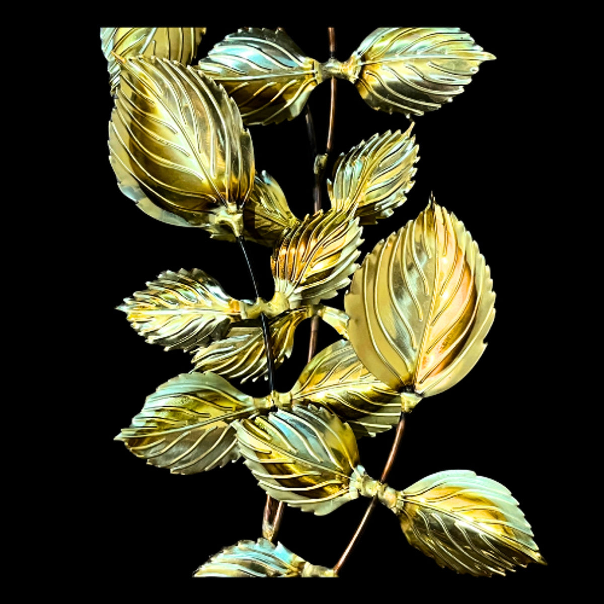 Vintage MCM Brutalist Copper & Brass Leaf Sculptures Set of 2 Wall Art