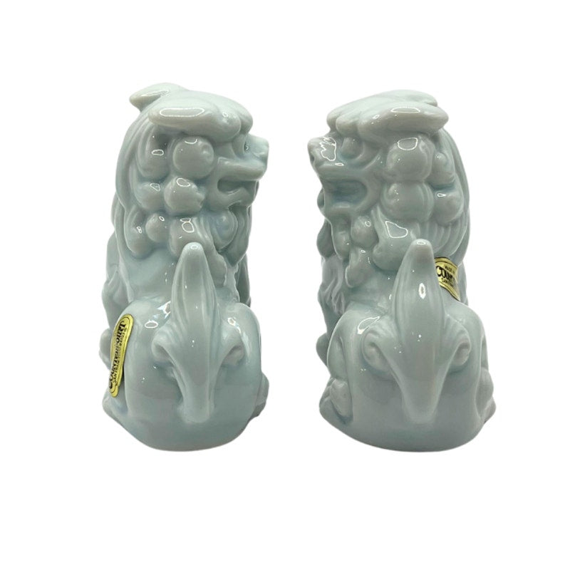 Vintage Light Blue Porcelain ShiShi Lion Foo Dog Salt and Pepper Shakers