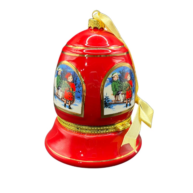 Mr. Christmas Vintage Porcelain Musical Bell Ornament Hinged Trinket Box