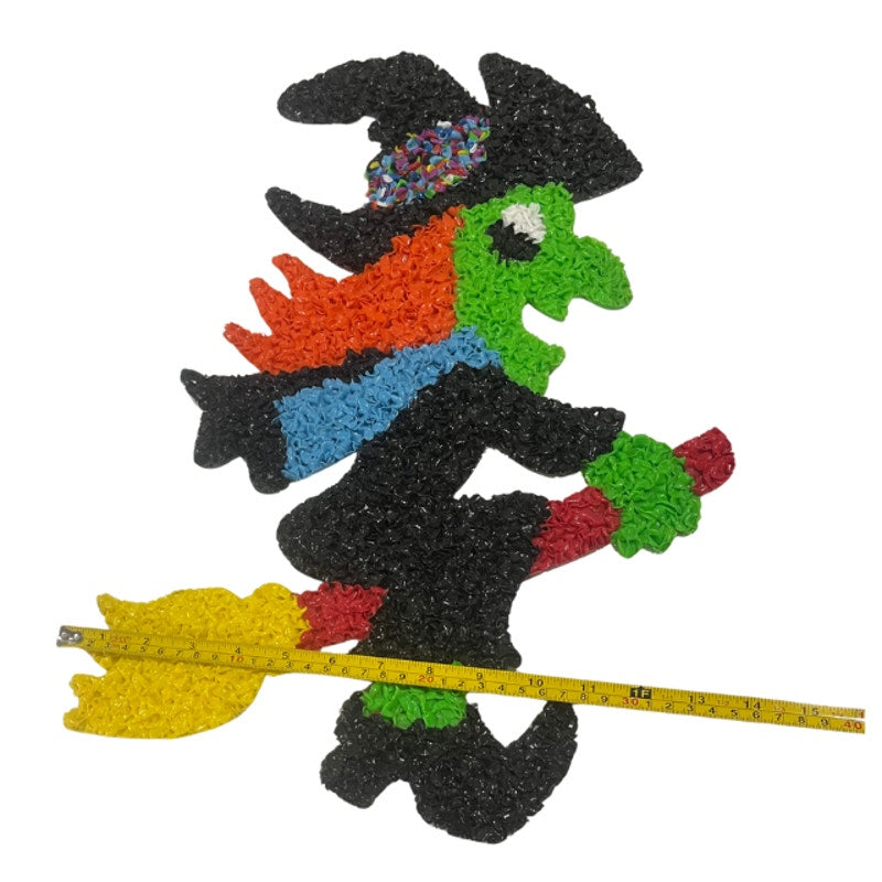 VTG Melted Plastic Popcorn Halloween Wall Hanging Jack-O-Lantern Witch Set of 2