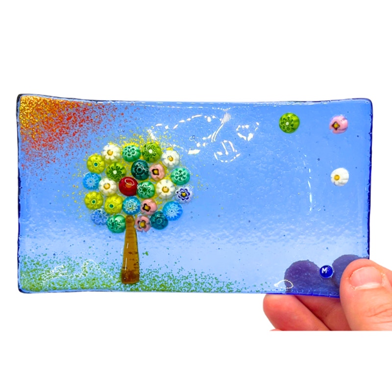 Vintage Murano Art Glass Millefiori Tree of Life Blue Curved Dish
