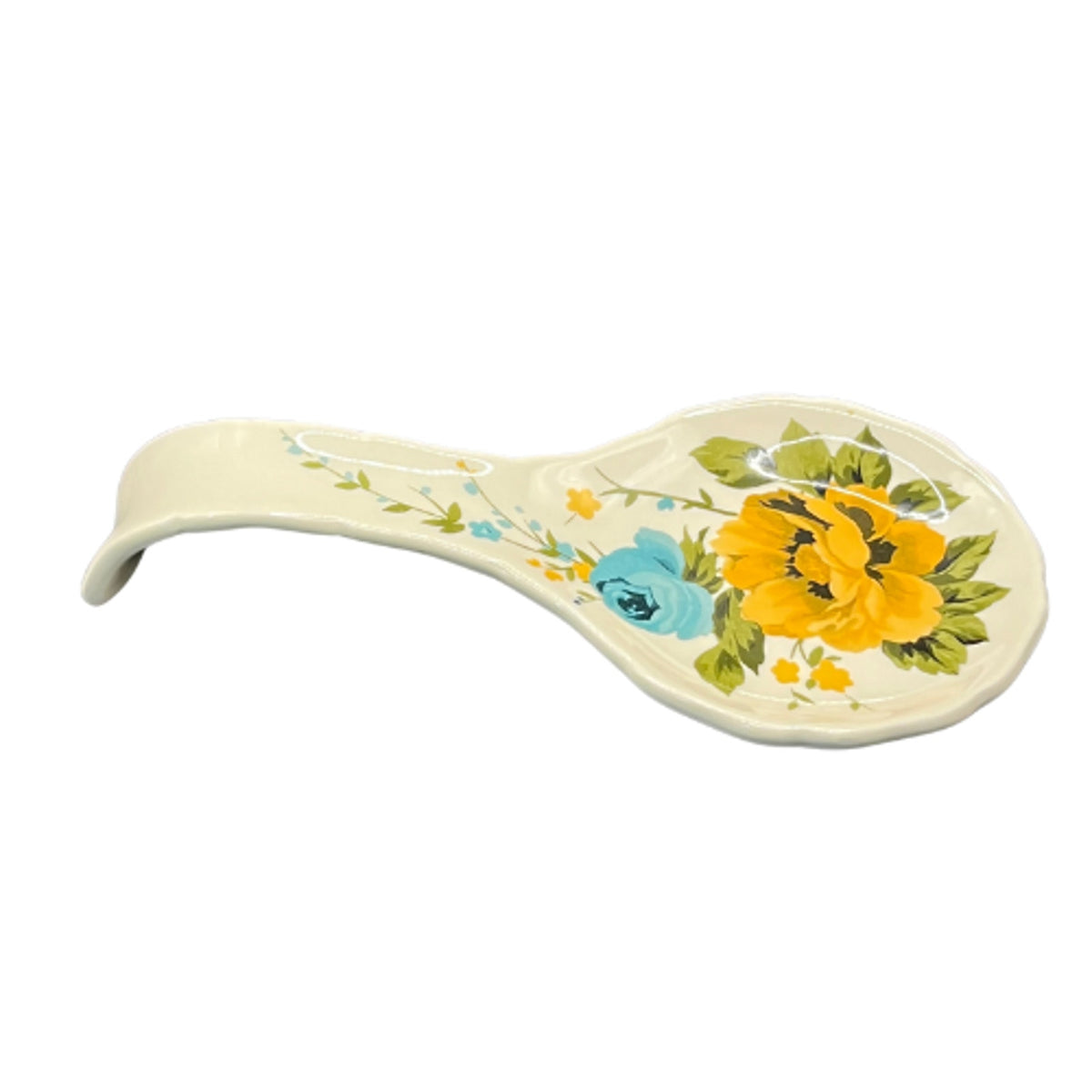 The Pioneer Woman Rose Shadow Stoneware Spoon Rest Blue Yellow Floral 8.5 inch