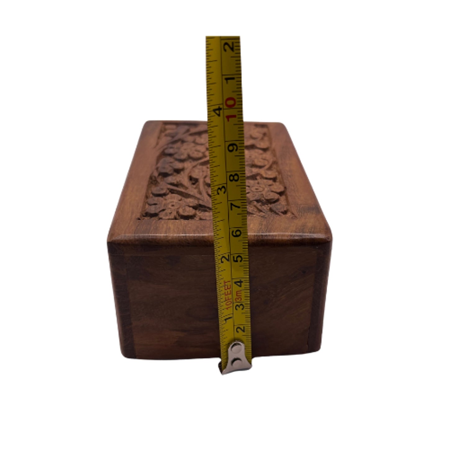 Vintage Hand Carved Wooden Keepsake Box Hidden Slide Opening