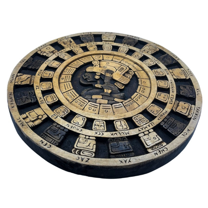 Vintage Hand Carved Wood Mayan Calendar Aztec Art Plaque