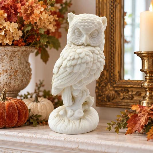 Vintage Italian Hand-Carved Alabaster White Owl on Branch Sculpture Mid Century