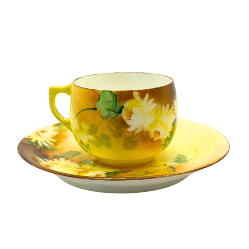 Antique Limoges Porcelain Teacup and Saucer Hand Painted Signed Edith V. Snall