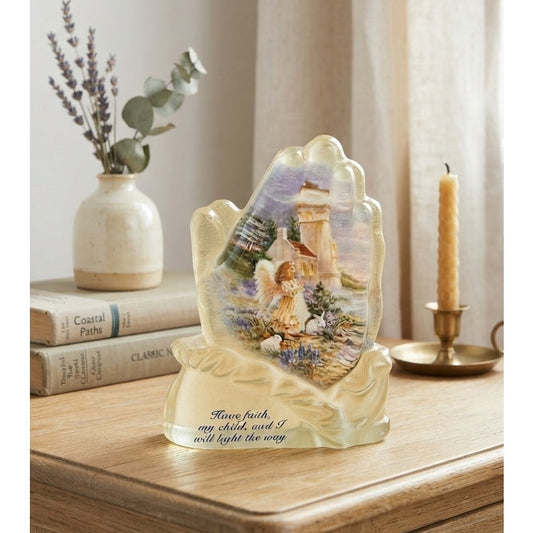 In God's Light Praying Hands Figurine Numbered Resin Vintage Spiritual Decor