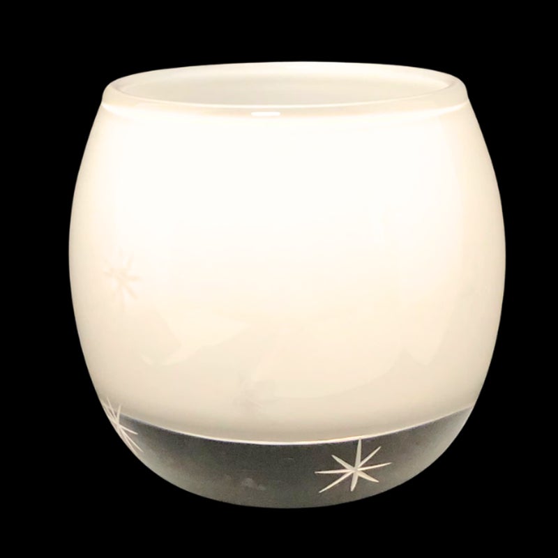 Crate & Barrel White Etched Starburst Glass Candle Holder Hand Blown Poland