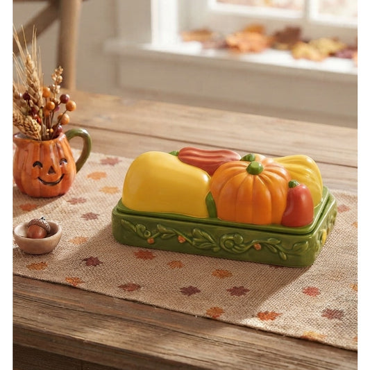 Vintage Avon Avocado Green Harvest Vegetables Melamine Butter Dish NIB