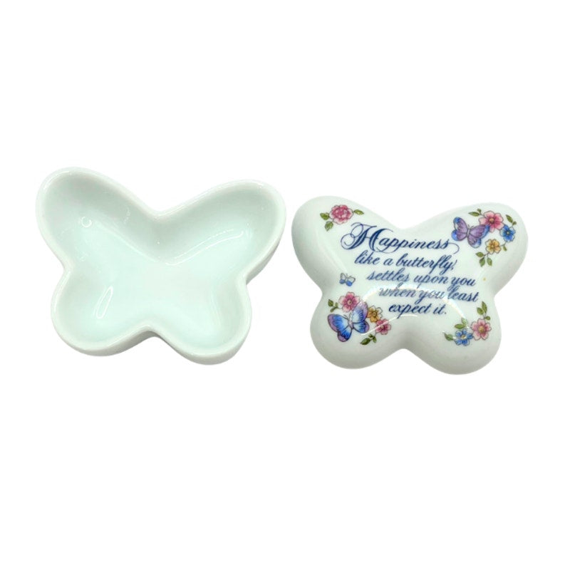 Vintage 1974 Avon Butterfly Fantasy White Porcelain Trinket Box