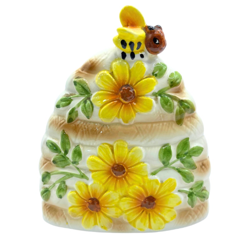 Vintage Ceramic Beehive Napkin Holder Sunflower 3D Bumblebee Japan