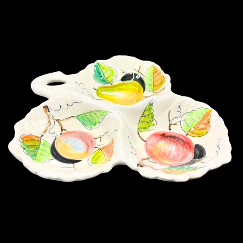 Vintage Italian Ceramic Divided Serving Dish Fruit Motif Hand Painted