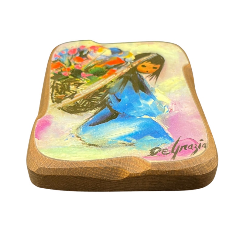 Vintage DeGrazia Art Plaque Beautiful Burden Southwest Wood Tile