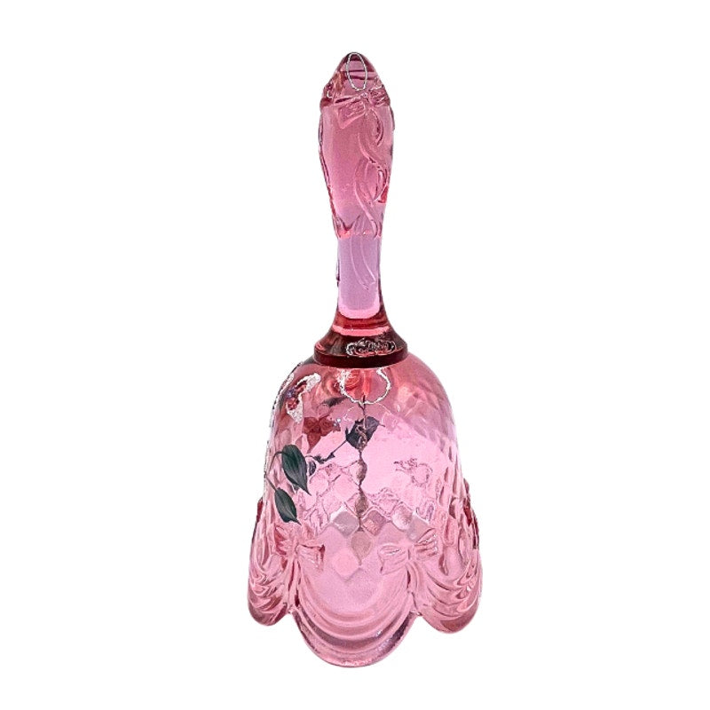 Vintage Fenton Rose Pink Art Glass Bell Hand Painted Signed S. Miller