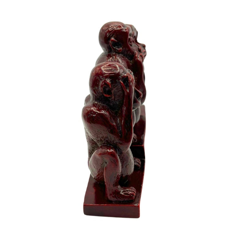 Vintage Chinese Wise Monkeys Carved Cinnabar Lacquer Figural Desk Piece Figurine