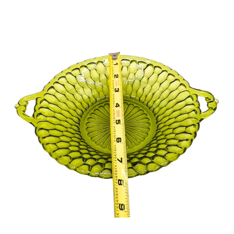 Vintage Indiana Glass Avocado Green Honeycomb Round Relish Dish Mid Century
