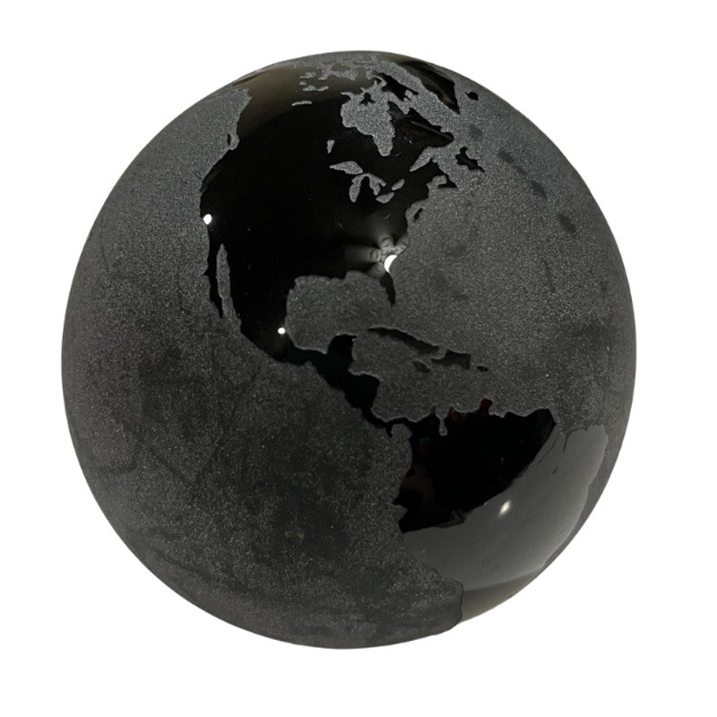 Ewegla Signed Art Glass Globe Paperweight Frosted Textured Black