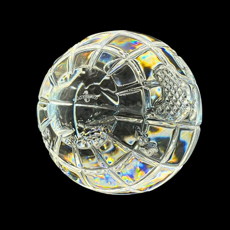 Waterford Crystal World Globe Paperweight Diamond Cut Art Glass Wood Base