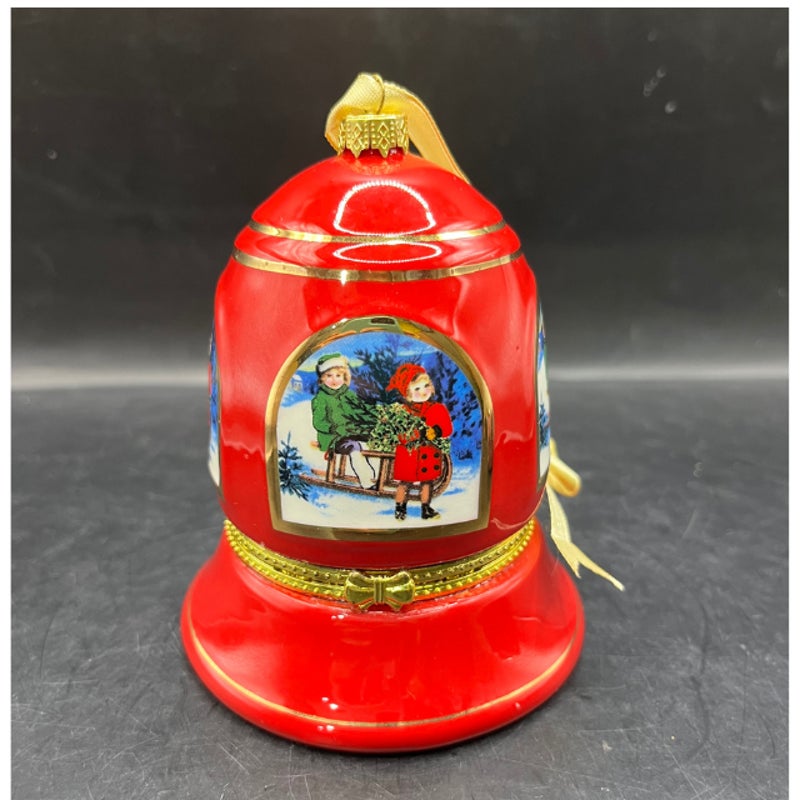 Mr. Christmas Vintage Porcelain Musical Bell Ornament Hinged Trinket Box