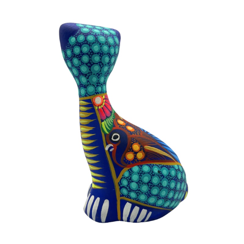 Vintage Mexican Folk Art Alebrije Cat Figurine Hand Painted Ceramic