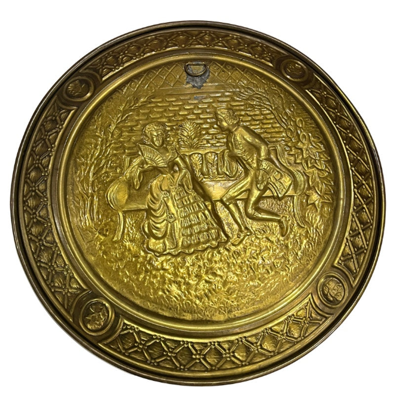 Vintage Brass Wall Plate Courting Couple Mid Century England