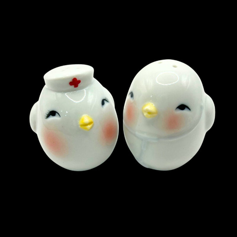 Vintage Ceramic Bird Salt and Pepper Shakers Doctor Nurse Whimsical Medical