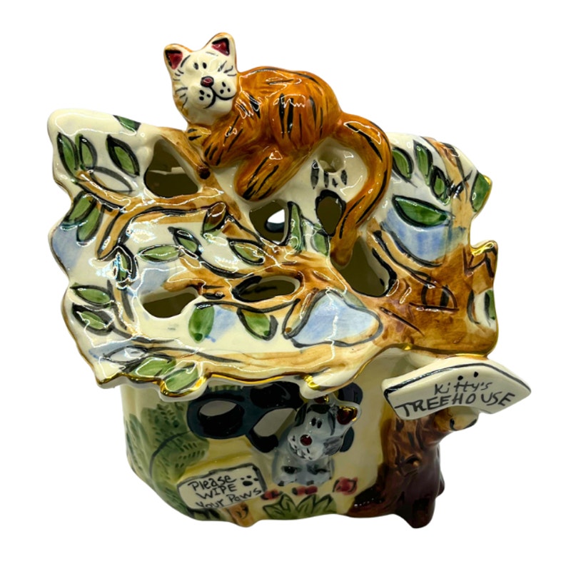 2001 Blue Sky Clayworks Kitty’s Tree House Tealight Heather Goldminc