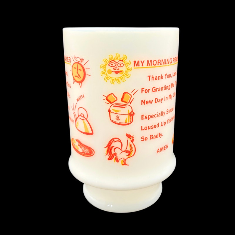Vintage 1960s My Morning Prayer Milk Glass Pedestal Breakfast Mug