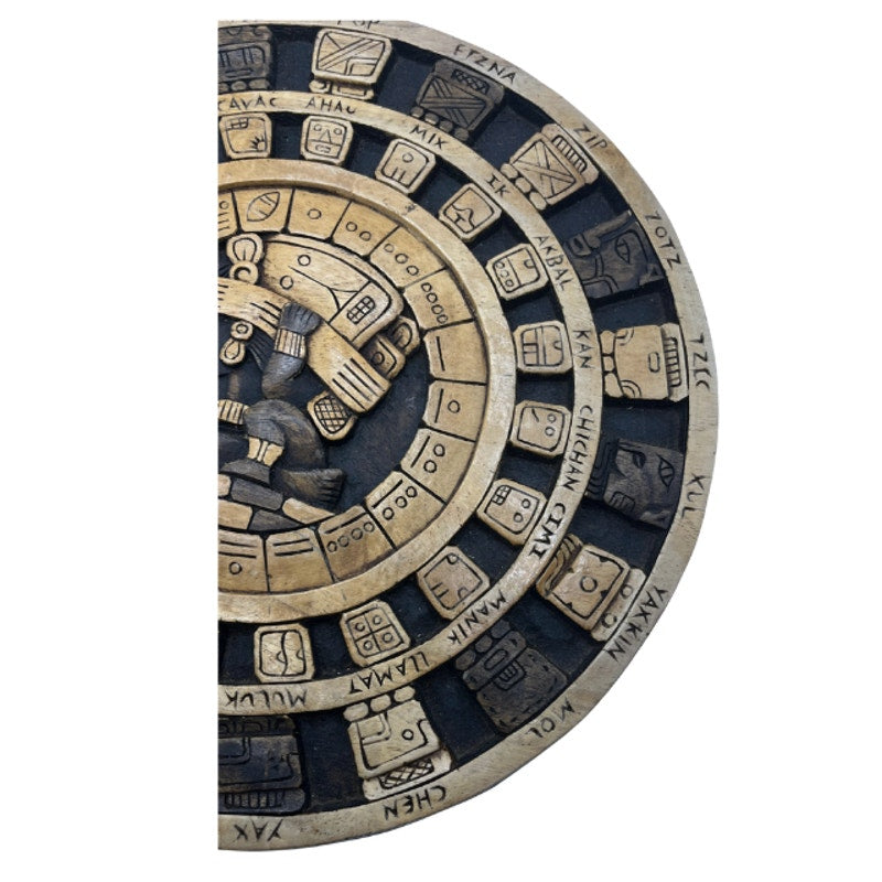 Vintage Hand Carved Wood Mayan Calendar Aztec Art Plaque