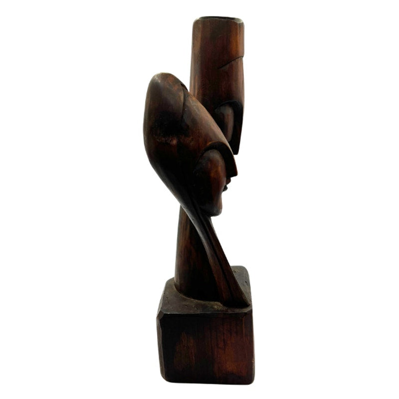 Vintage Hand Carved Wooden Sculpture Intertwined Embracing Figures Dark Wood