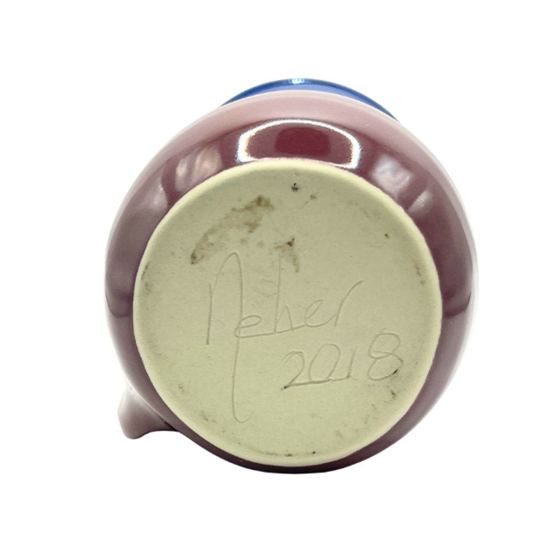 Clay in Motion Handwarmer Mug Signed Neher 2018 Purple Multicolor