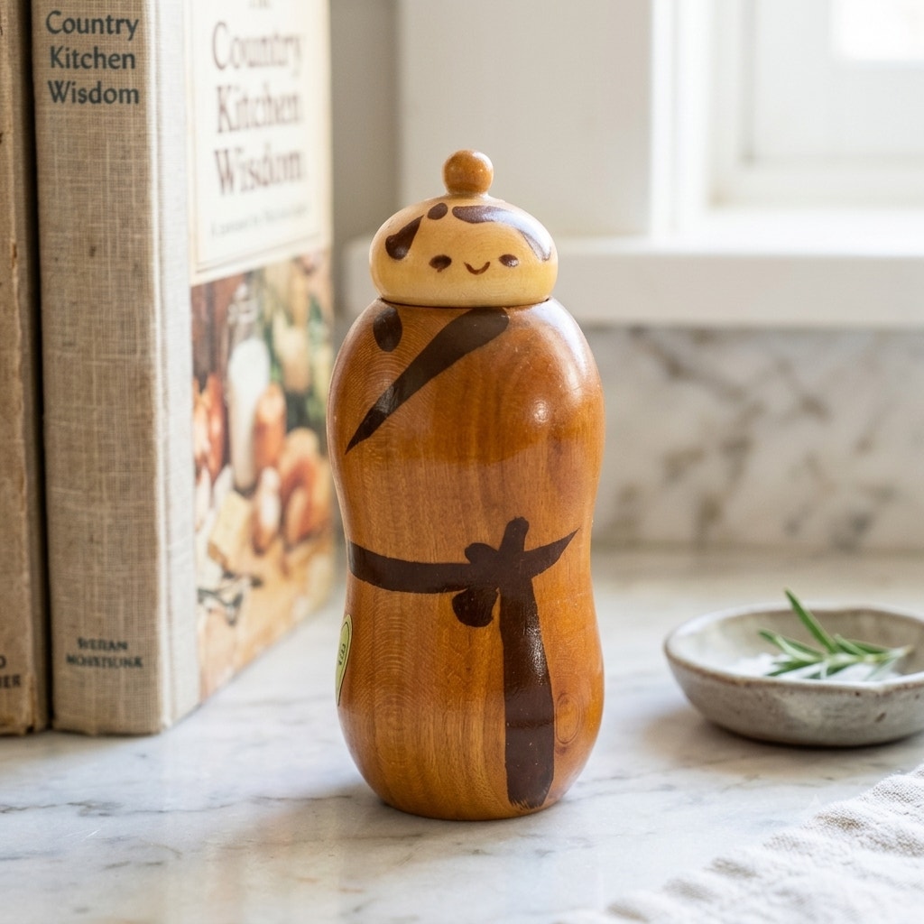 Vintage Usaburo Kokeshi Wooden Toothpick Holder Hand Crafted Japanese Folk Art