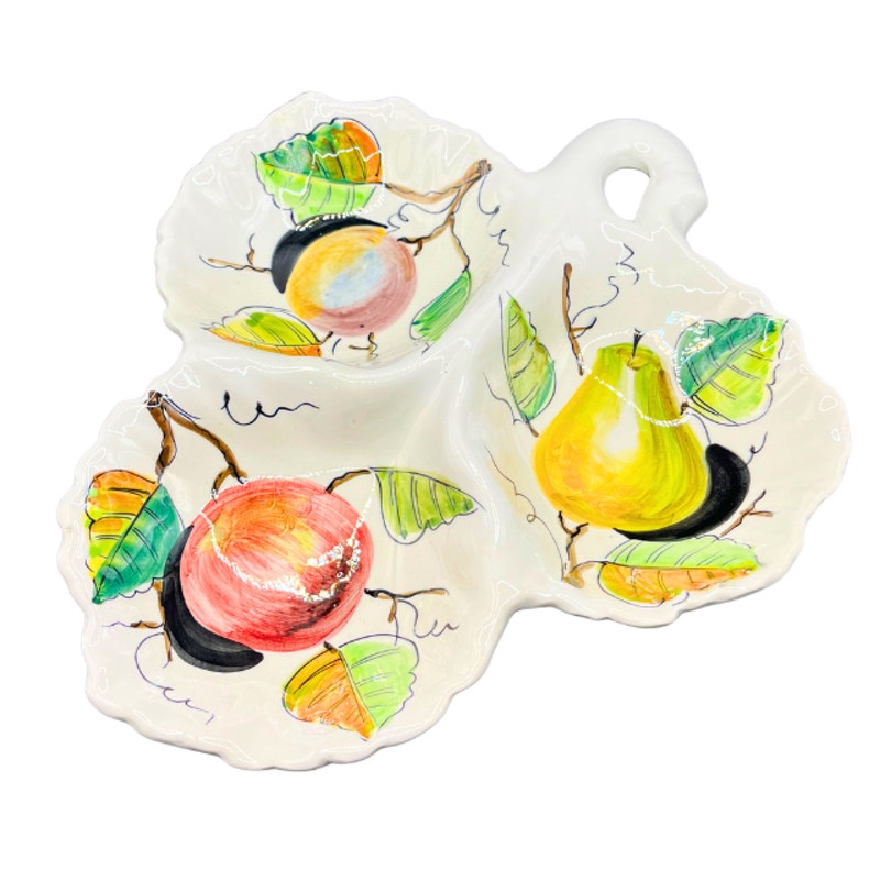 Vintage Italian Ceramic Divided Serving Dish Fruit Motif Hand Painted