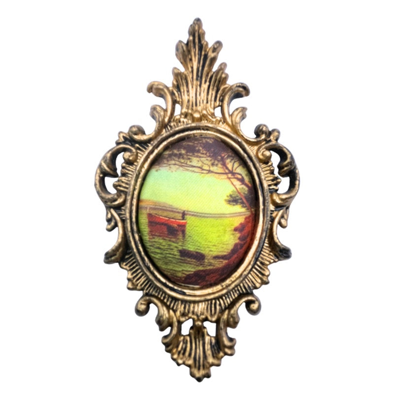 Vintage Mini Ornate Brass Tone Wall Frames Padded Silk Art Made in Hong Kong