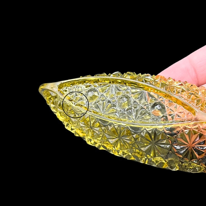 Vintage Amber Yellow Pressed Glass Canoe Dish Daisy & Button Pattern