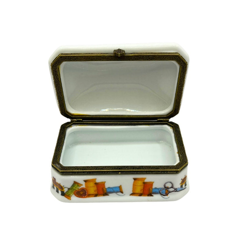 Vintage Imperial Porcelain Sewing Inspired Trinket Box Hinged