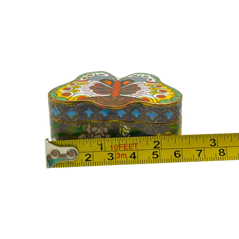 Vintage Chinese Cloisonne Enamel Butterfly Trinket Pill Box