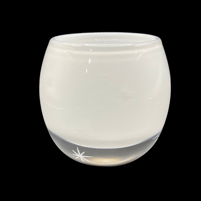 Crate & Barrel White Etched Starburst Glass Candle Holder Hand Blown Poland