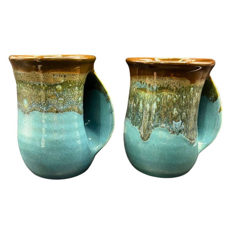 Clay in Motion Handwarmer Mug Set Ocean Tide Blue Signed Art Pottery 2021