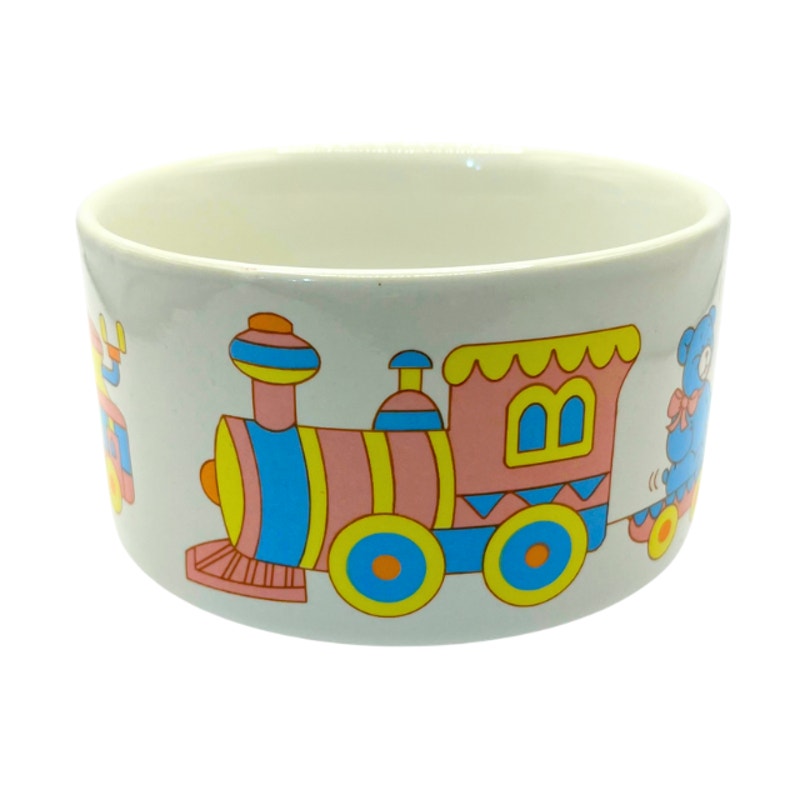 Vintage 1988 CMC Ceramic Baby Cereal Bowl Train Teddy Bear ABC Korea