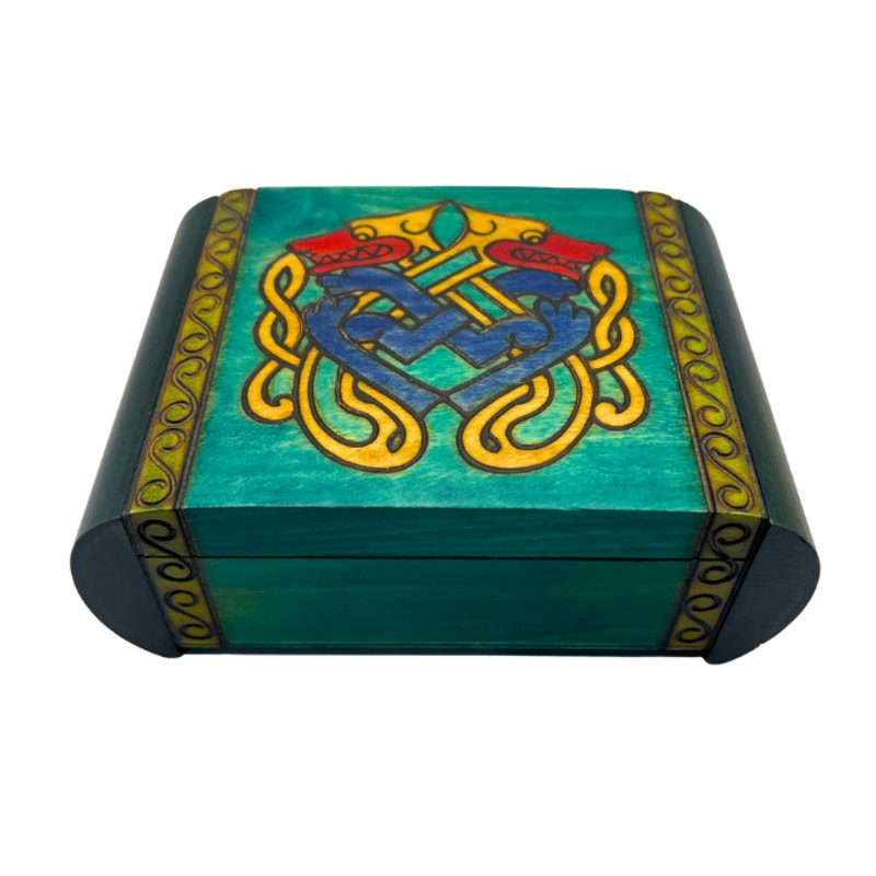 Polish Wooden Keepsake Box with Celtic Knot Design and Secret Locking Mechanism