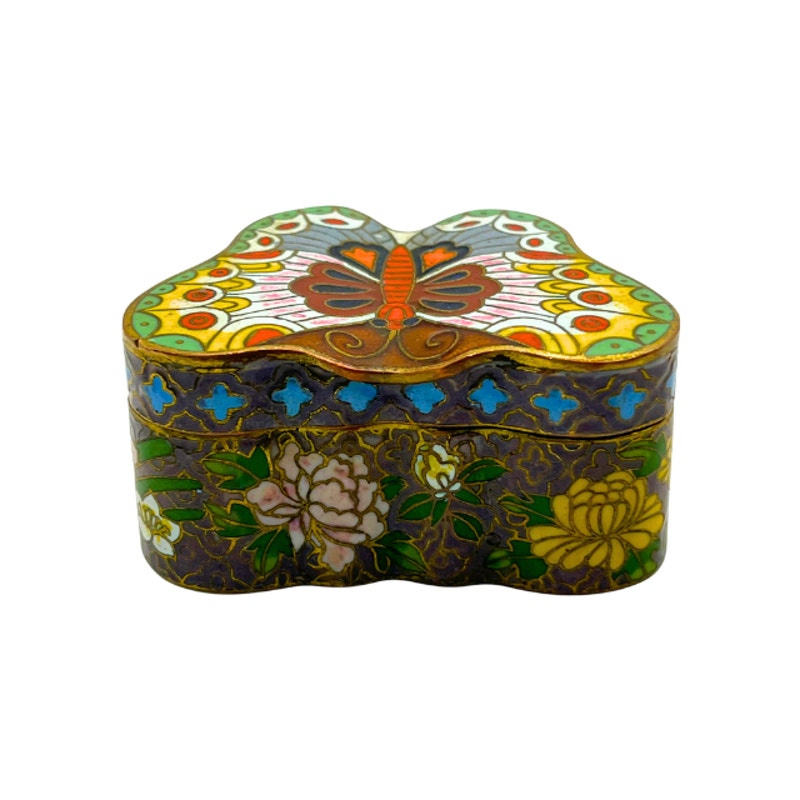 Vintage Chinese Cloisonne Enamel Butterfly Trinket Pill Box