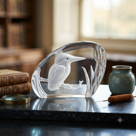 Wedgwood Crystal Reverse Cut Paperweight Wild Birds - Kingsfisher Bird