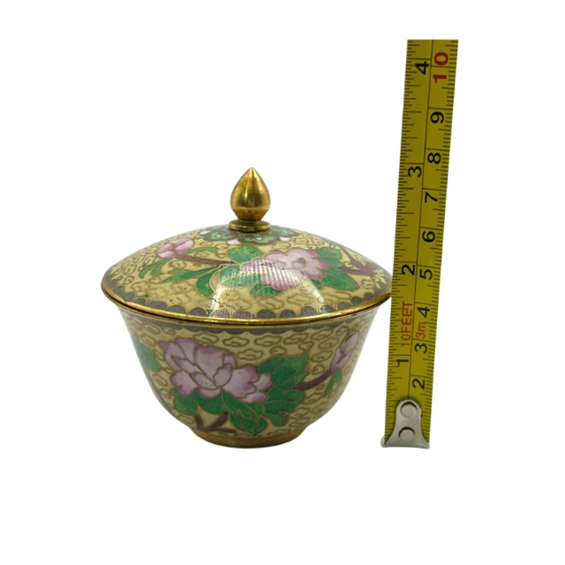 Vintage Chinese Cloisonne Enamel Round Trinket Box
