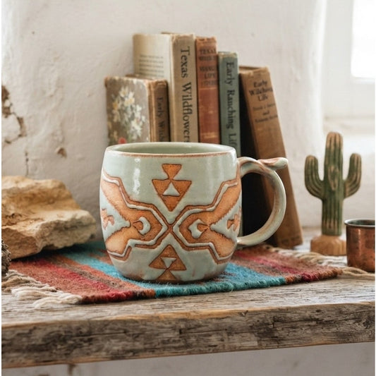 Studio RK Ceramic Coffee Mug Southwest Geometric Vintage Wax Resist Art Pottery