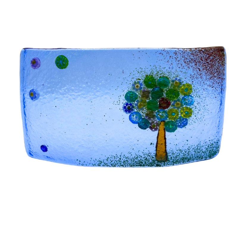 Vintage Murano Art Glass Millefiori Tree of Life Blue Curved Dish