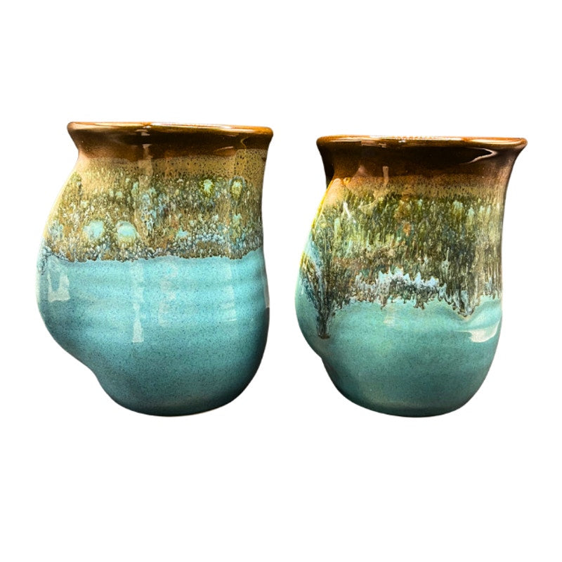 Clay in Motion Handwarmer Mug Set Ocean Tide Blue Signed Art Pottery 2021