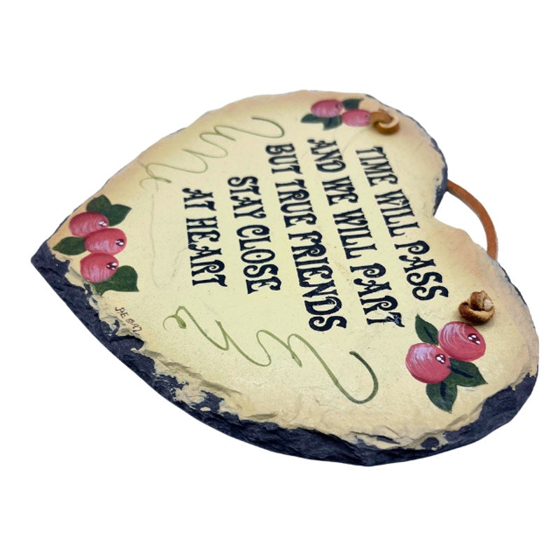 Vintage Plain Jane Painted Heart Stone Plaque Friendship Quote Sign
