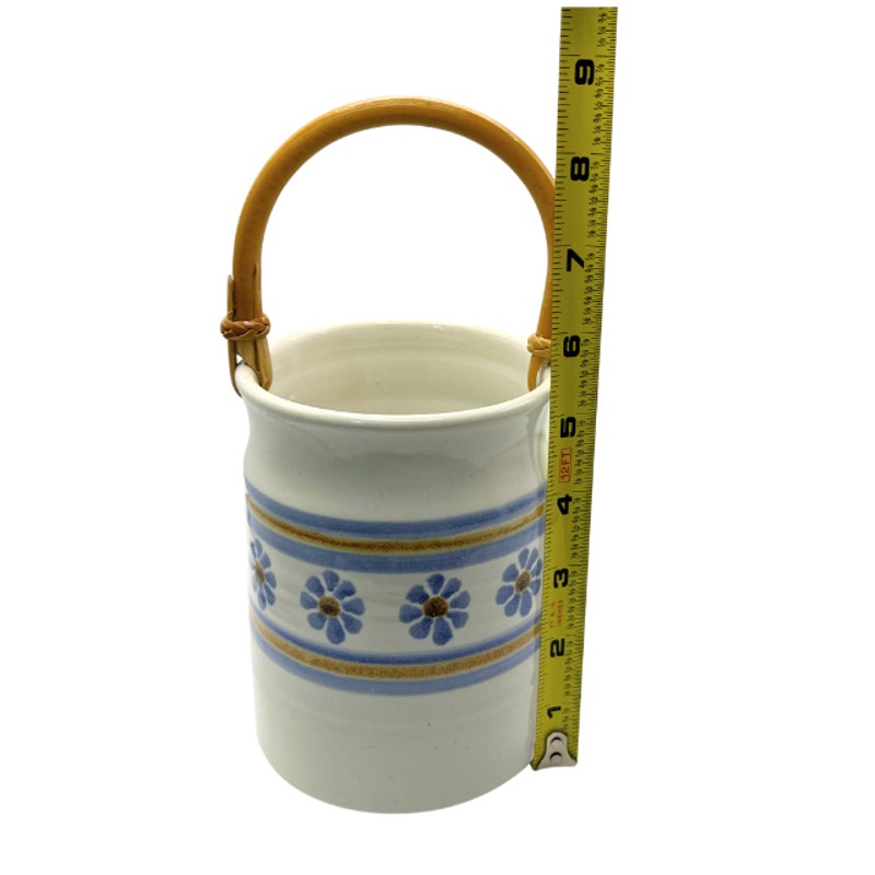 Vintage Williamsburg Pottery Salt Glaze Stoneware Crock Bucket Blue Floral
